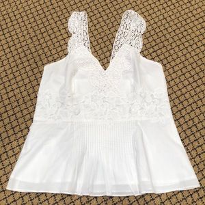 J Crew White Cotton Peplum Embroidered Top